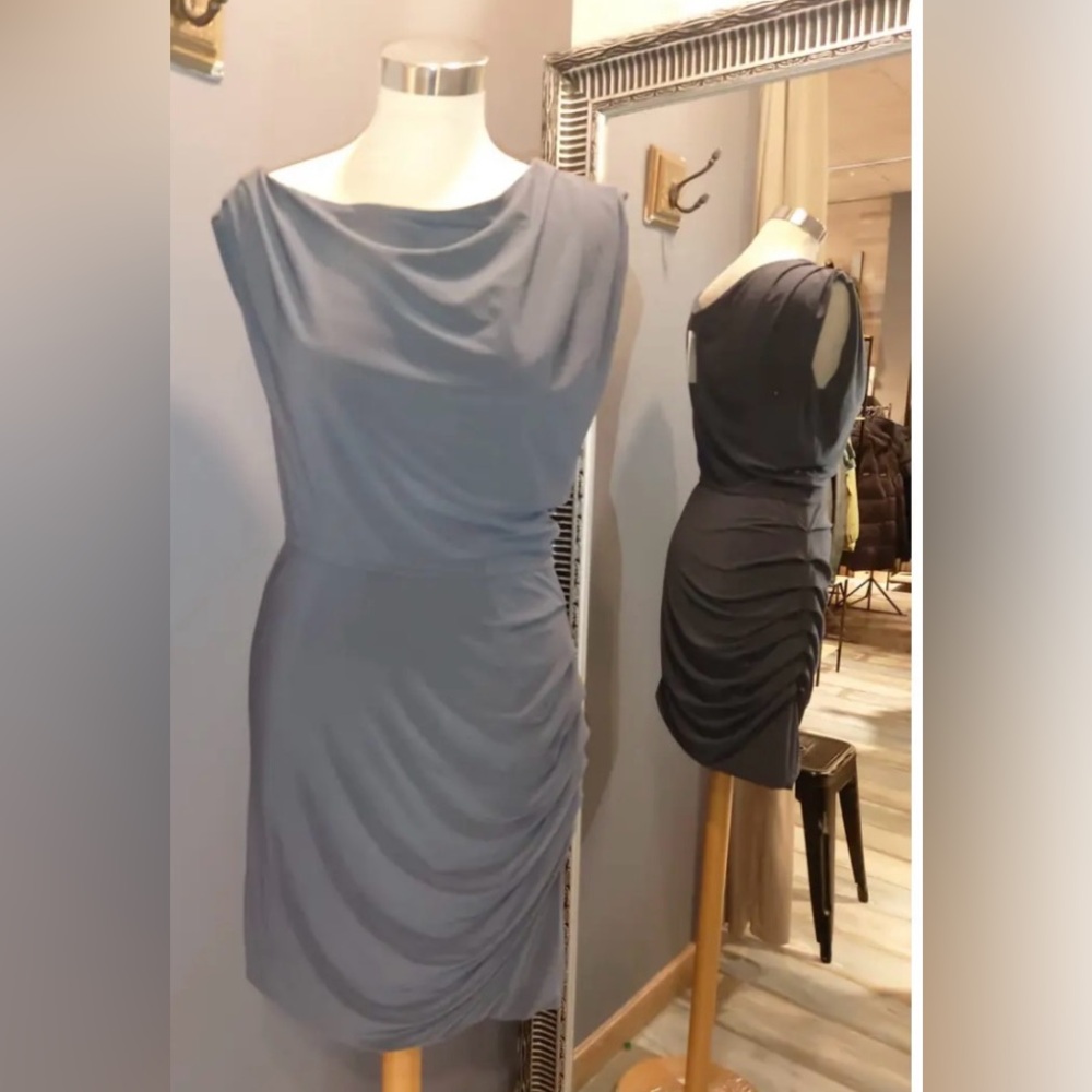 GUC Halston Heritage Asymmetric Neckline, Sheath Dress w/ Ruched Detail Sz 4